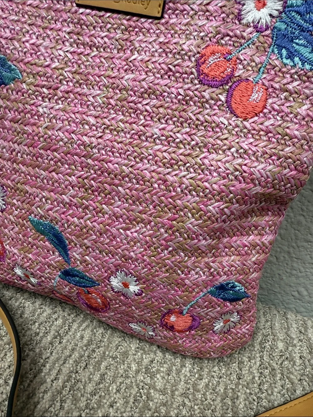 Vera Bradley Pink Woven Crossbody with Cherry Embroidery